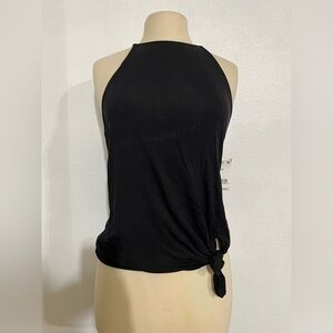 Trina Turk recreation NWT black bottom side front tie tank top racer back crop